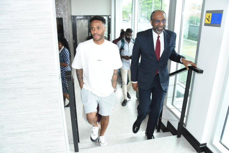 Raheem Sterling visits new JN Corporate office in Jamaica