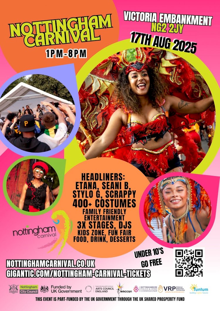 Nottingham’s Biggest Caribbean Cultural Event, Nottingham Carnival, Returns to Victoria Embankment, 17th August 2025.